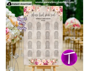 Boho seating chart template, Floral seating chart template, (31)